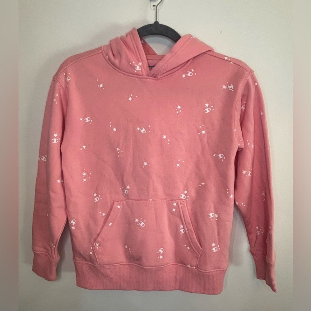 Champion EUC girls pink star/logo design hooded sweatshirt Size medium